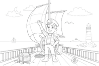A captain waving from the deck of a ship – Travel & Journeys Place coloring page