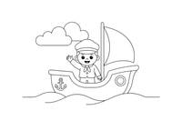 A captain waving from the deck of a ship – Travel & Journeys Place coloring page