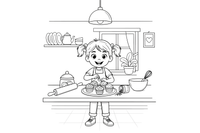 A child decorating cupcakes with sprinkles – Delightful Sweets coloring page