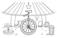 A unicycle with one big wheel, close up – Colorful Circus Tent coloring page