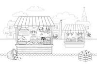 A market with stalls of fruit and vegetables – Vibrant City Places coloring page