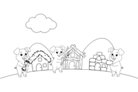 Three little pigs building houses of straw, sticks and bricks – Fairytale Stories coloring page