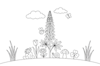 One tall lupine with a spike of little flowers – Wildflowers coloring page