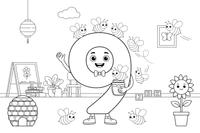 Number 9 with nine bees – Number 3 Learning coloring page