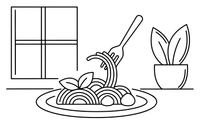 A plate of spaghetti twirled on a fork – Yummy Meals coloring page