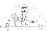 A cowboy with a hat and boots standing by a cactus – Historic People Around the World coloring page