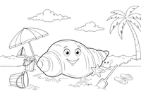 One large seashell close up, filling the page, with a few grains of sand – Sunny Beach & Seaside coloring page