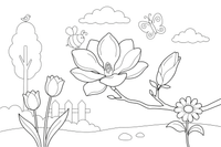 A magnolia flower on a bare branch – Popular Flowers coloring page