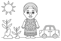 A woman in colorful African patterned clothing – Cultures coloring page