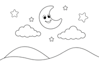 A night sky with a moon and stars – Stormy Sky & Weather coloring page