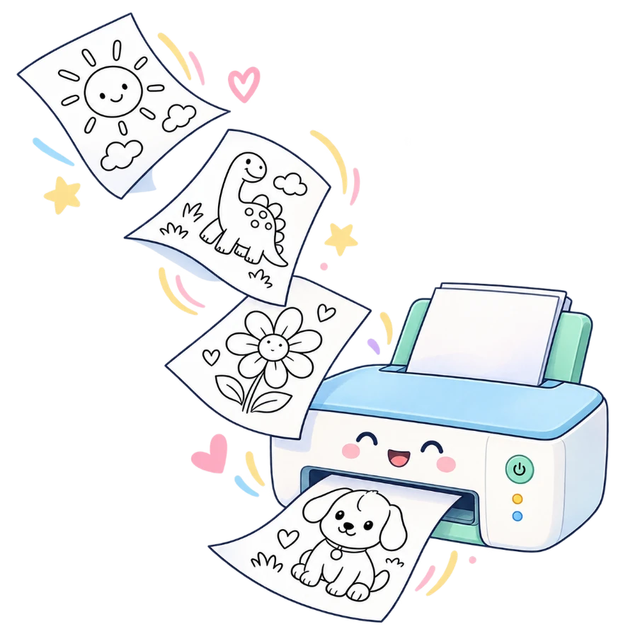 A printer printing colouring pages